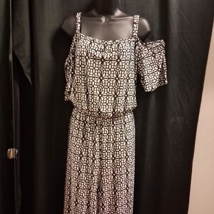 Tacera Black and White Geometric Jumpsuit